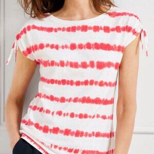 TALBOT'S NWT Women's CINCHED SHOULDER BATEAU NECK TEE - TIE-DYE STRIPE